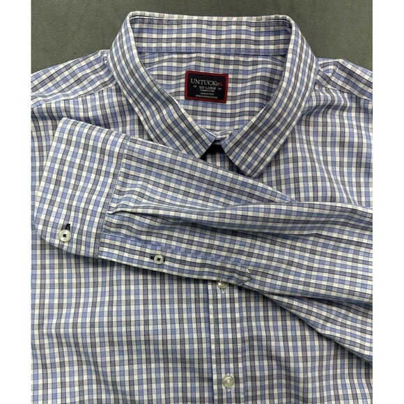UNTUCKit Durif Wrinkle Free Shirt Men's XXL Blue Check Button Up Long Sleeve - Picture 2 of 8